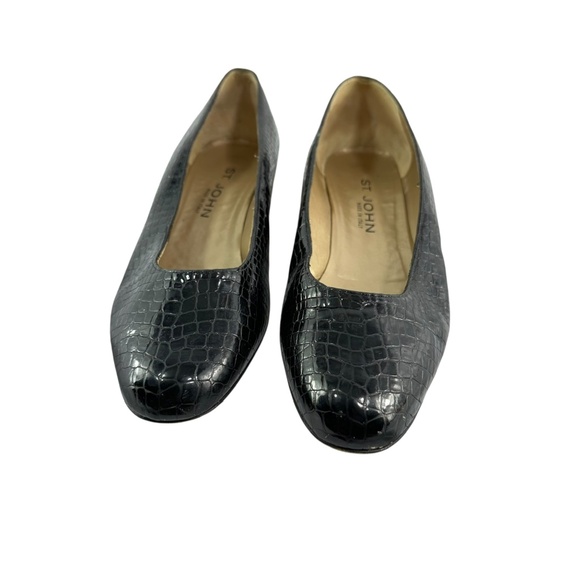 Vintage ST. JOHN Black Croc-Embossed Patent Leather Logo Loafers 10 AA - Picture 2 of 13
